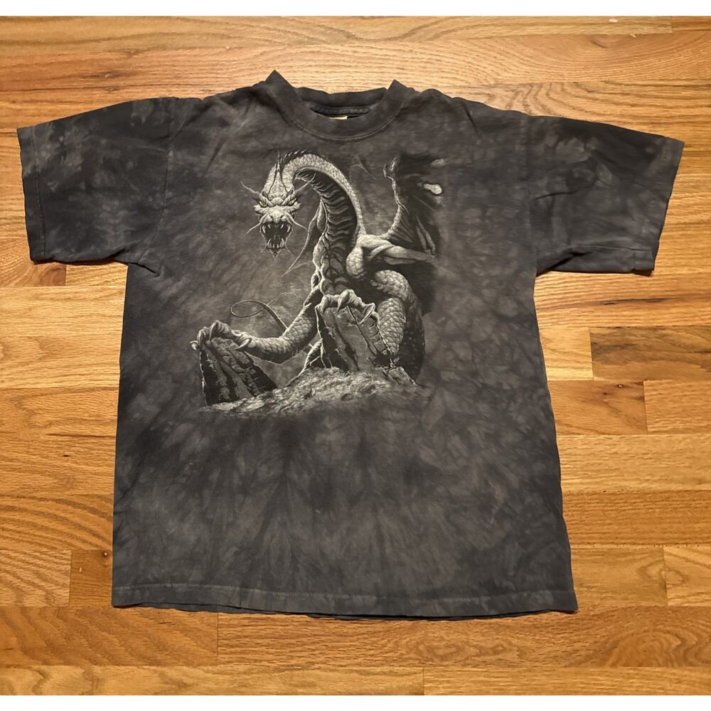 The Mountain Shirt Youth XL Gray Tie Dye Dragon Graphic Fantasy Tee Y2K VTG